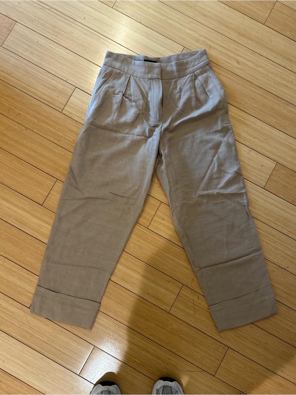 Massimo Dutti Taupe Cropped Pleat-Front Trousers